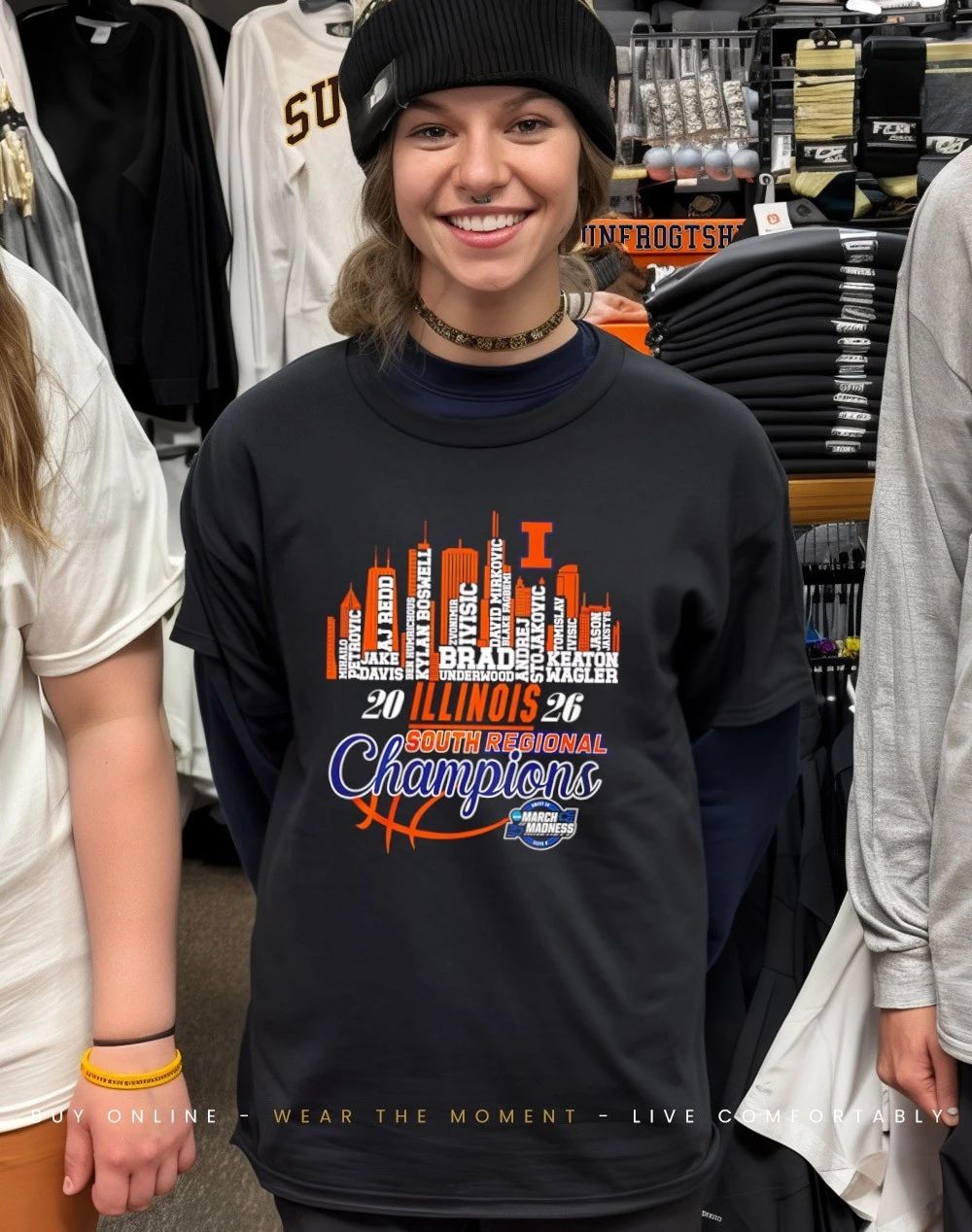 Illinois Basketball 2026 South Regional Champions Final Four player name city skyline shirt