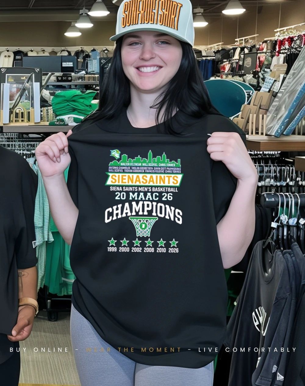 Skyline Siena Saints Men’s Basketball 2026 MAAC Champions city skyline shirt