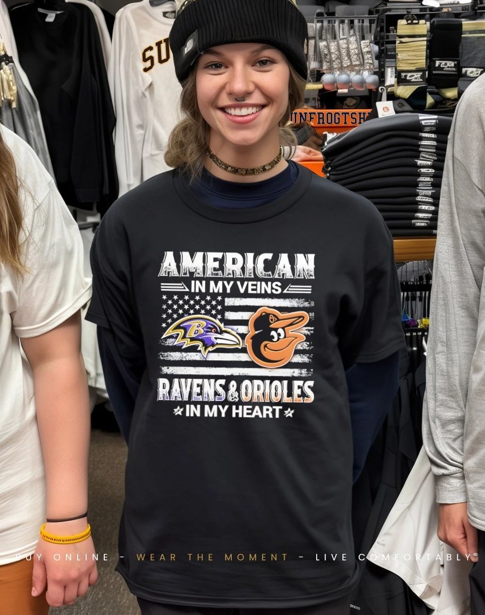 American In My Veins Ravens and Orioles In My Heart USA Flag shirt