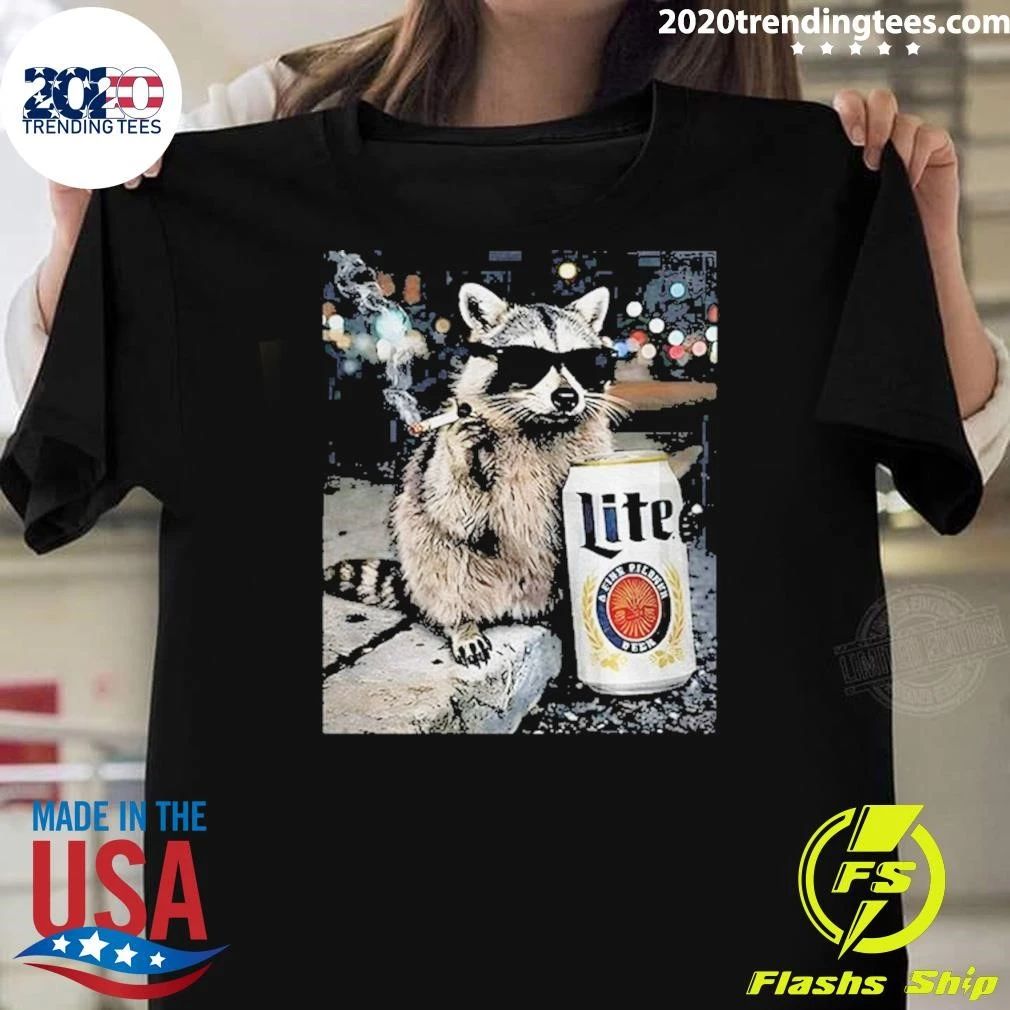 Raccoon Drinking Beer Smoking Lite Shirt