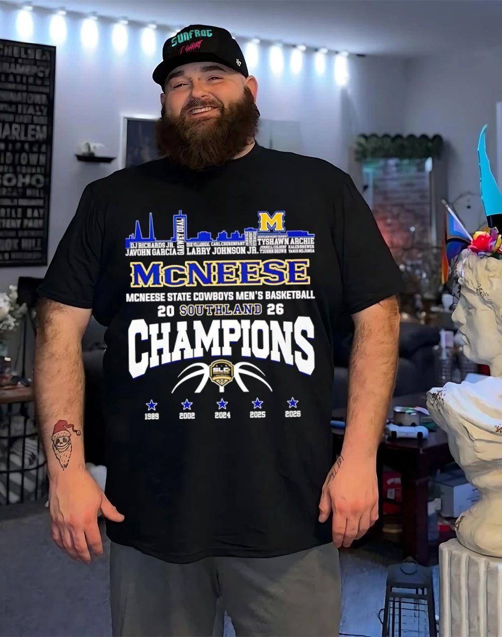 McNeese Cowboys Southland Champions 2026 pllayer name city skyline shirt