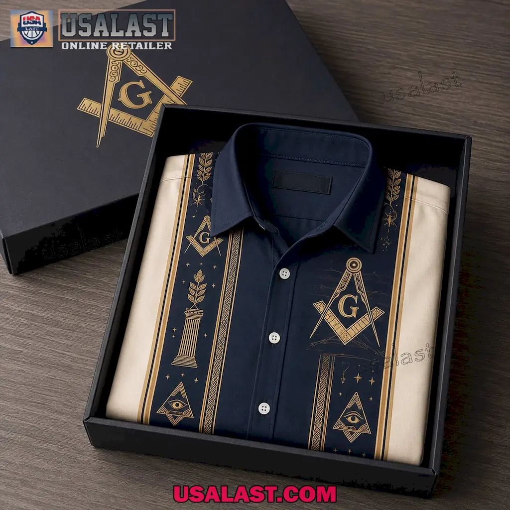 Freemasonry Masonic Vintage Striped Navy & Cream Premium Hawaiian Shirt