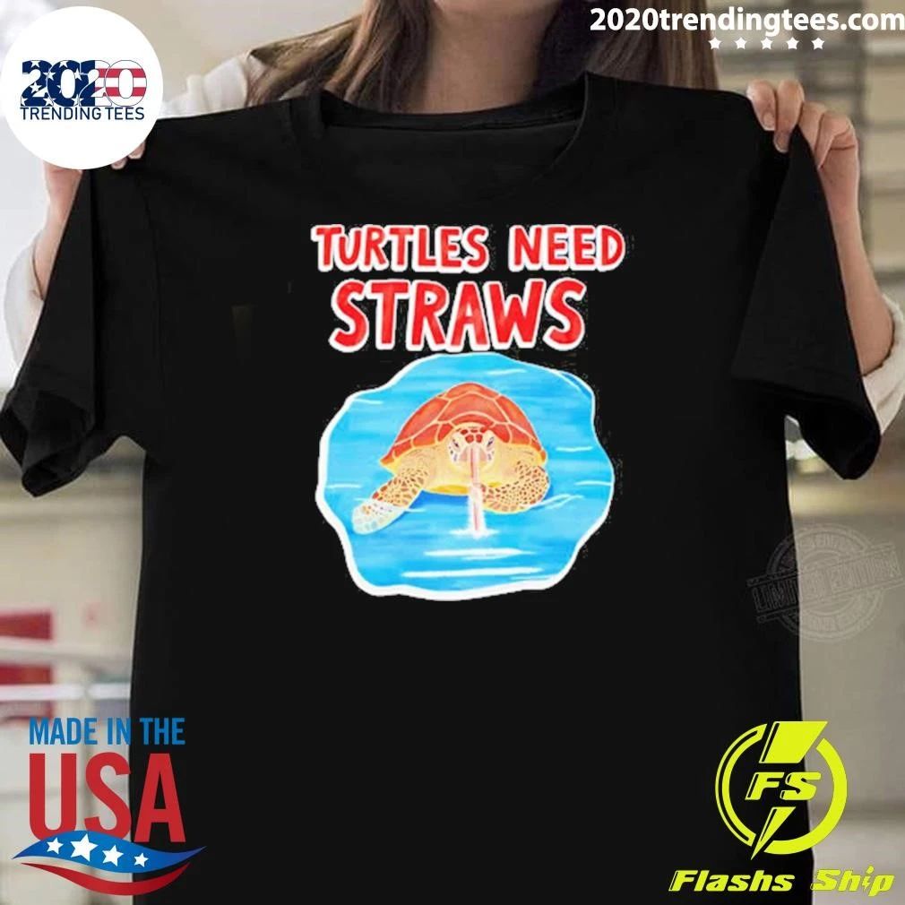 Turtles Need Straws Sea Turtle Snorting White Lines Shirt
