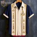 Freemasonry Masonic Vintage Striped Cream & Navy Premium Hawaiian Shirt