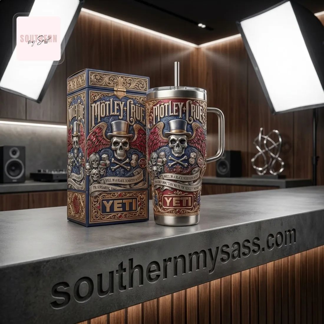 Mötley Crüe YETI 40oz Insulated Stainless Steel Skull Design Tumbler With Handle