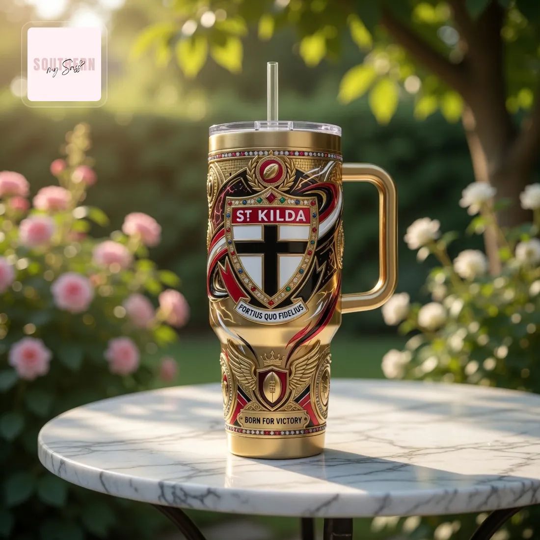St Kilda Saints Luxury Gold 40oz Insulated Tumbler With Handle