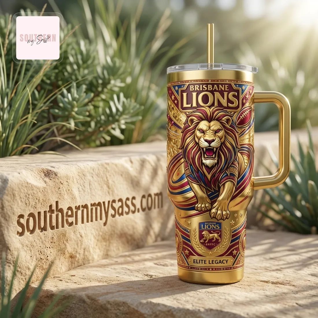 Brisbane Lions Elite Legacy Gold 40oz Insulated Tumbler With Handle