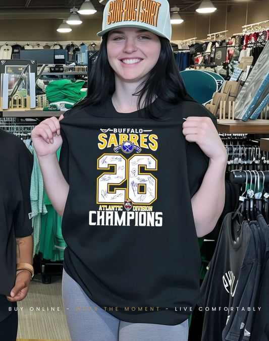 Buffalo Sabres 2026 50-23-8 Atlantic Division Champions signatures shirt