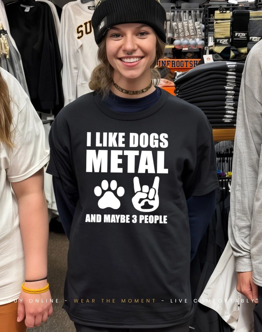 Paw and rock hand sign I like dogs metal and maybe 3 people shirt