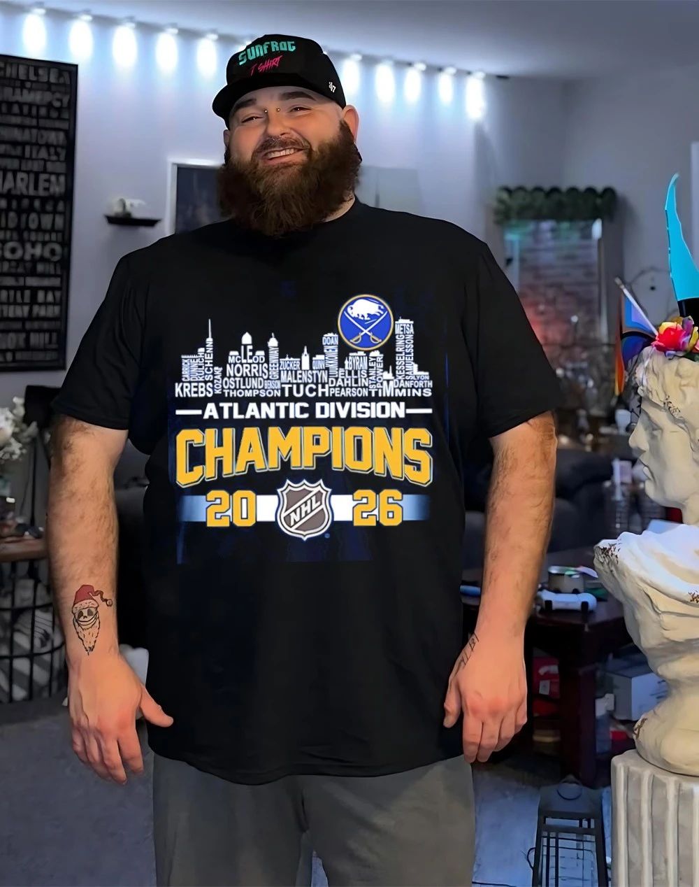 Buffalo Sabres 2026 Atlantic Division Champions players names city skyline shirt