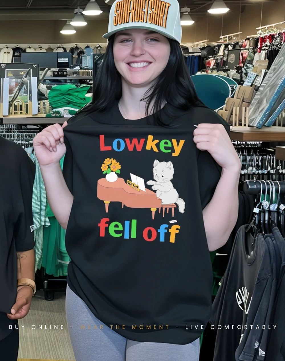 Kitten playing piano low key fell off shirt
