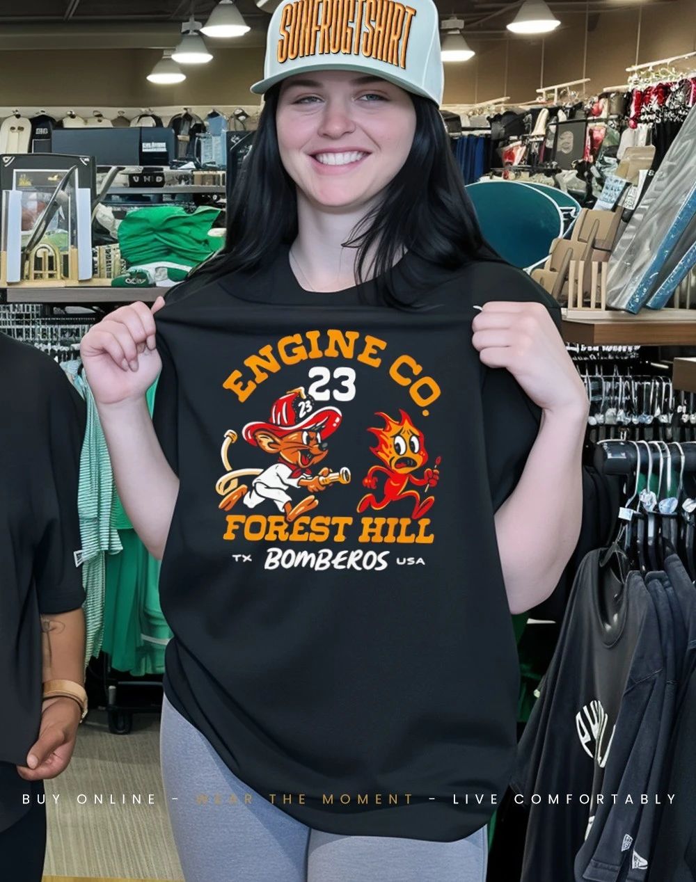 Mouse chasing fire Engine Co Forest Hill Bomberos shirt
