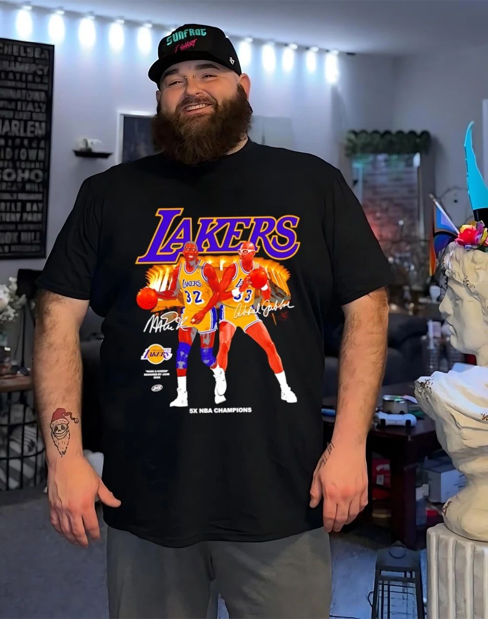 Magic Johnson and Kareem Abdul-Jabbar Los Angeles Lakers 5x NBA Champions Signatures shirt