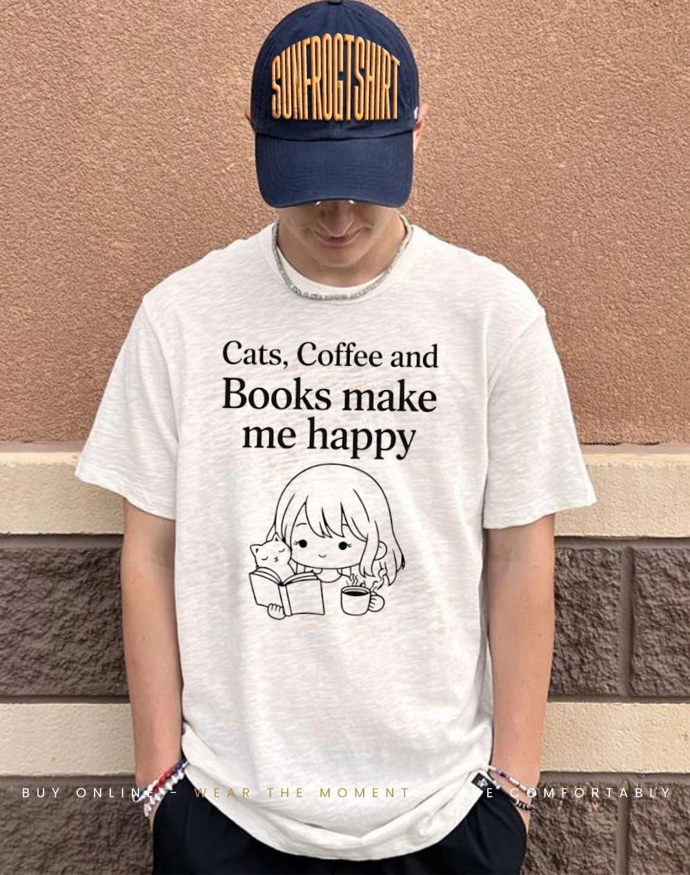 Cats coffee and books make me happy shirt