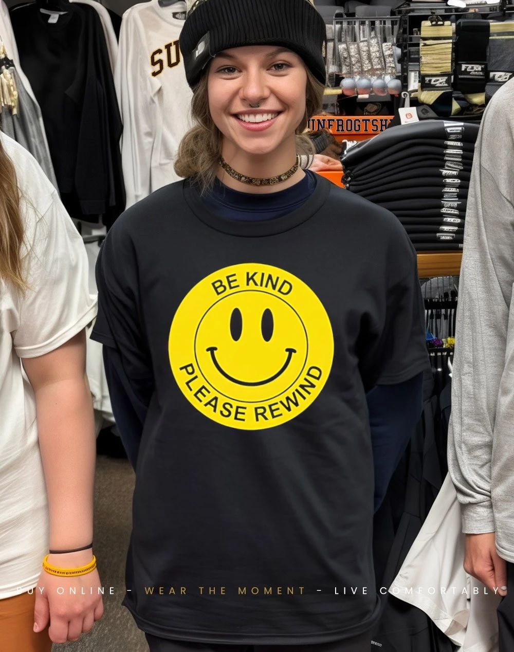 Smiley emoji be kind please rewind shirt