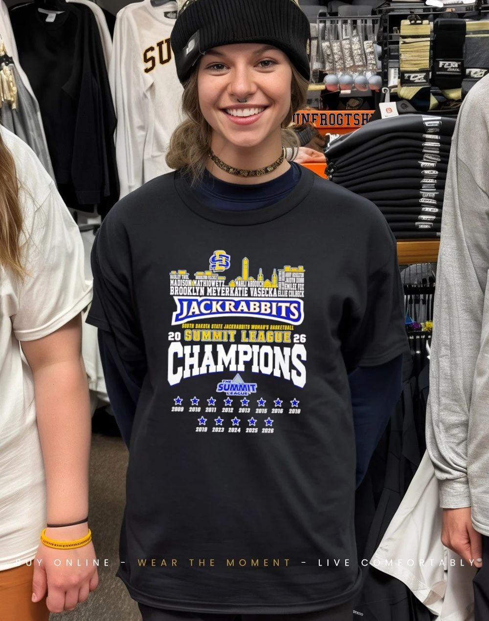 South Dakota State Jackrabbits The Summit League Champions 2026 player names city skyline shirt