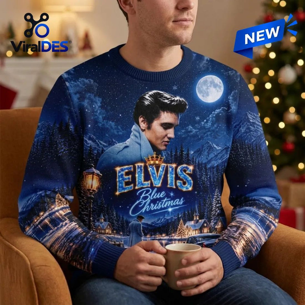 Elvis Presley Blue Christmas Ugly Sweater