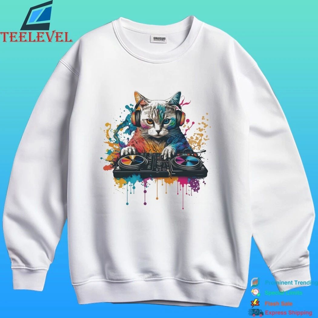 Urban Palm Trees Y2k Cat Dj Shirt