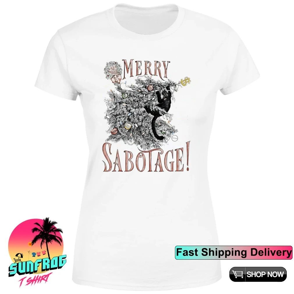 On the Night Train Merry Sabotage cat climbing tree shirt