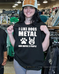 Paw and rock hand sign I like dogs metal and maybe 3 people shirt