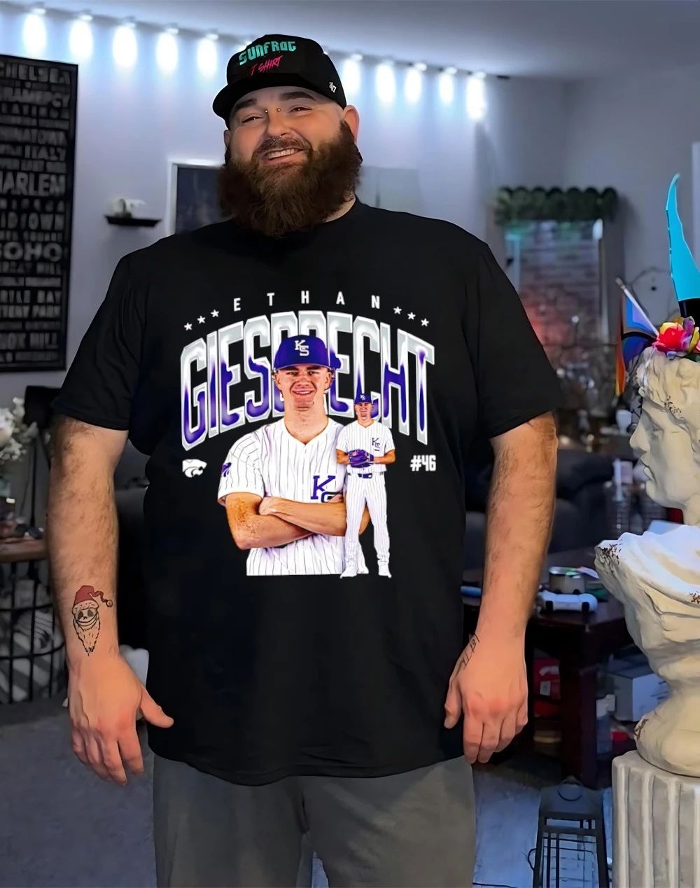 Ethan Giesbrecht 46 University of Kansas State collage graphic shirt