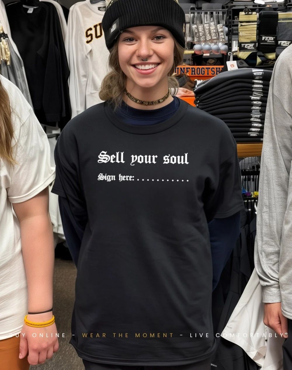 Sell your soul sign here graphic shirt