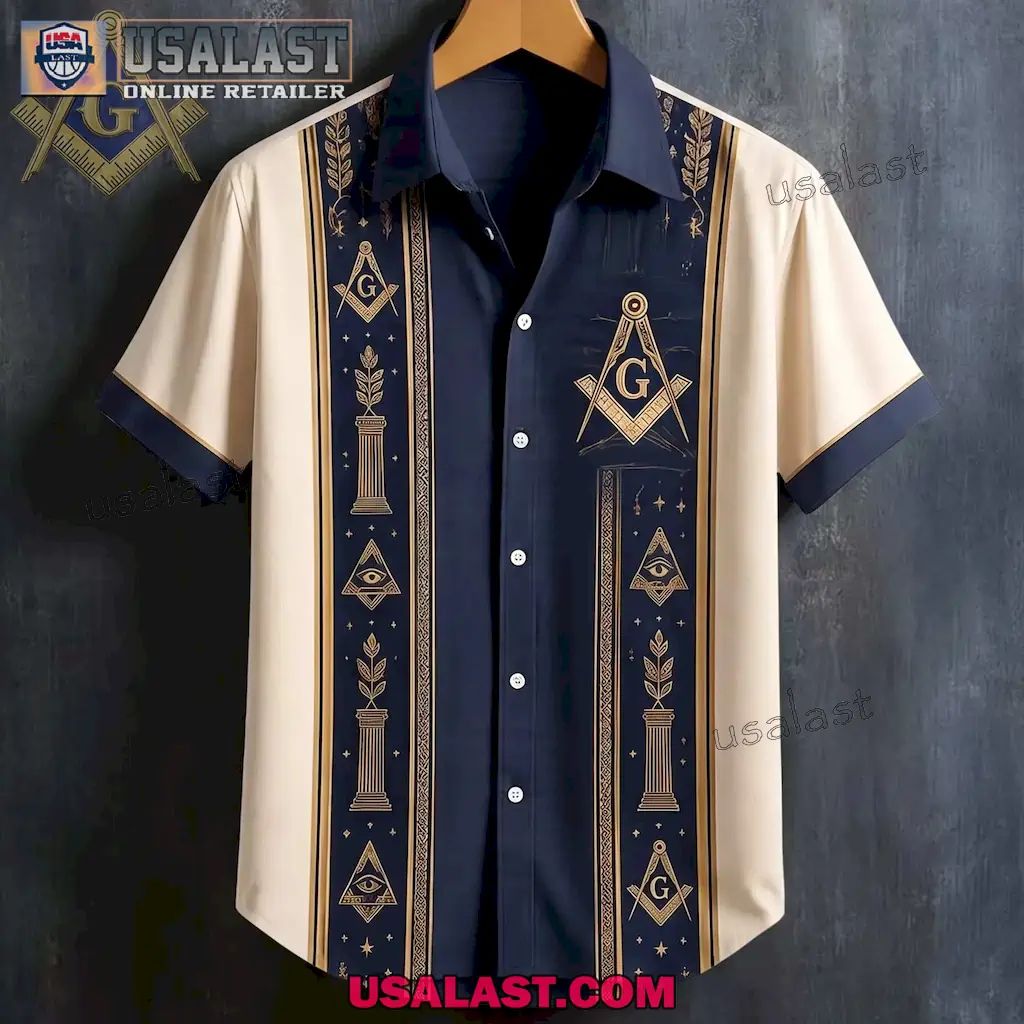 Freemasonry Masonic Vintage Striped Navy & Cream Premium Hawaiian Shirt