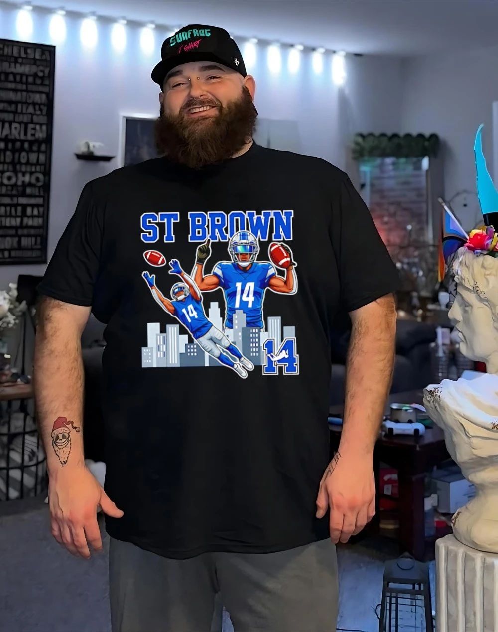 Amon-Ra St. Brown Detroit Lions number name city skyline shirt
