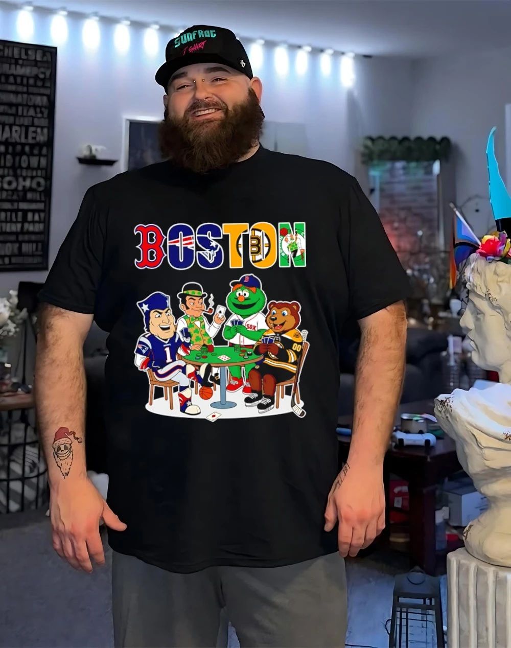 Boston sports mascot playing poker shirt