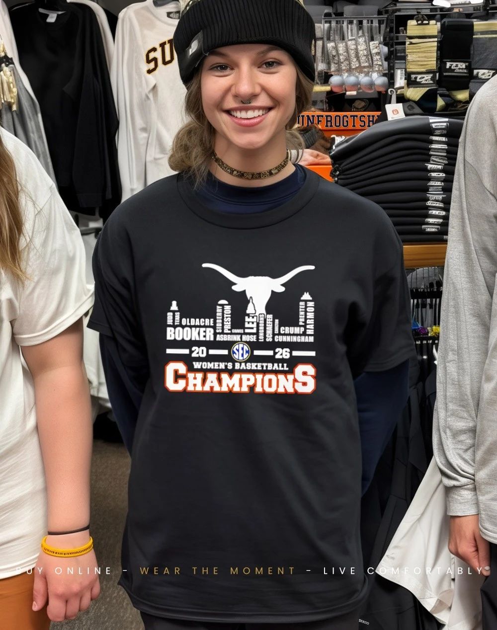 Texas Longhorns 2026 Women’s Basketball Champions player name city skyline shirt