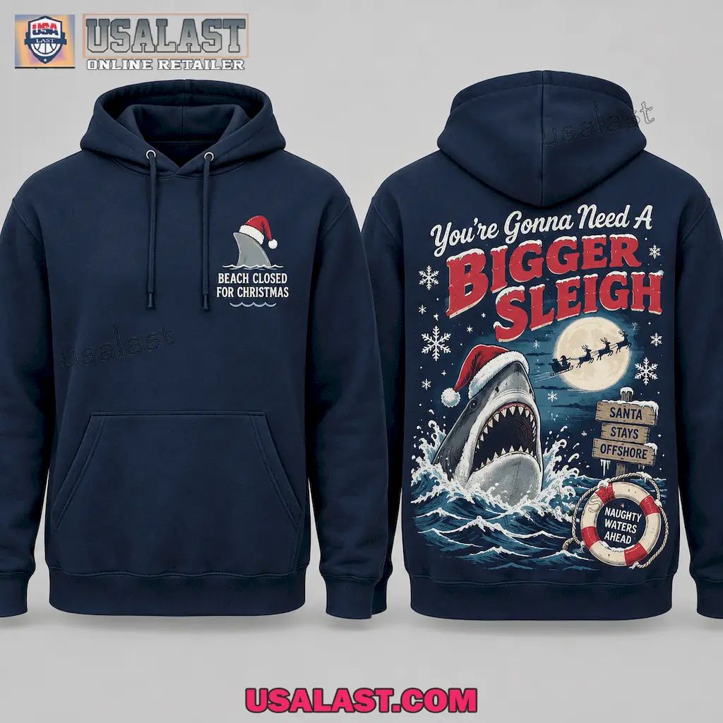 Jaws Christmas Shark Sleigh Hoodie for Holiday Beach Lovers Who Need a Bigger Sleigh