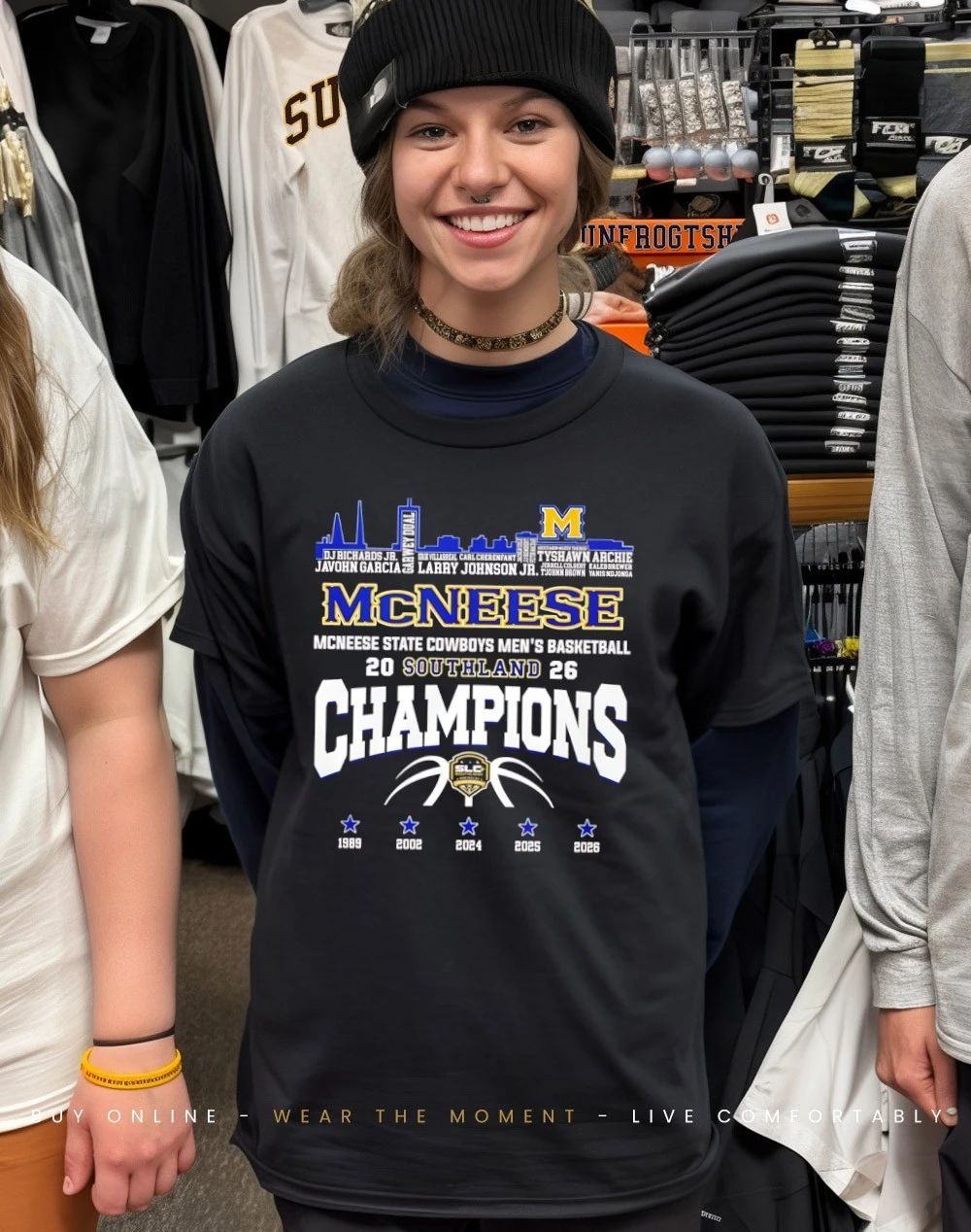 McNeese Cowboys Southland Champions 2026 pllayer name city skyline shirt