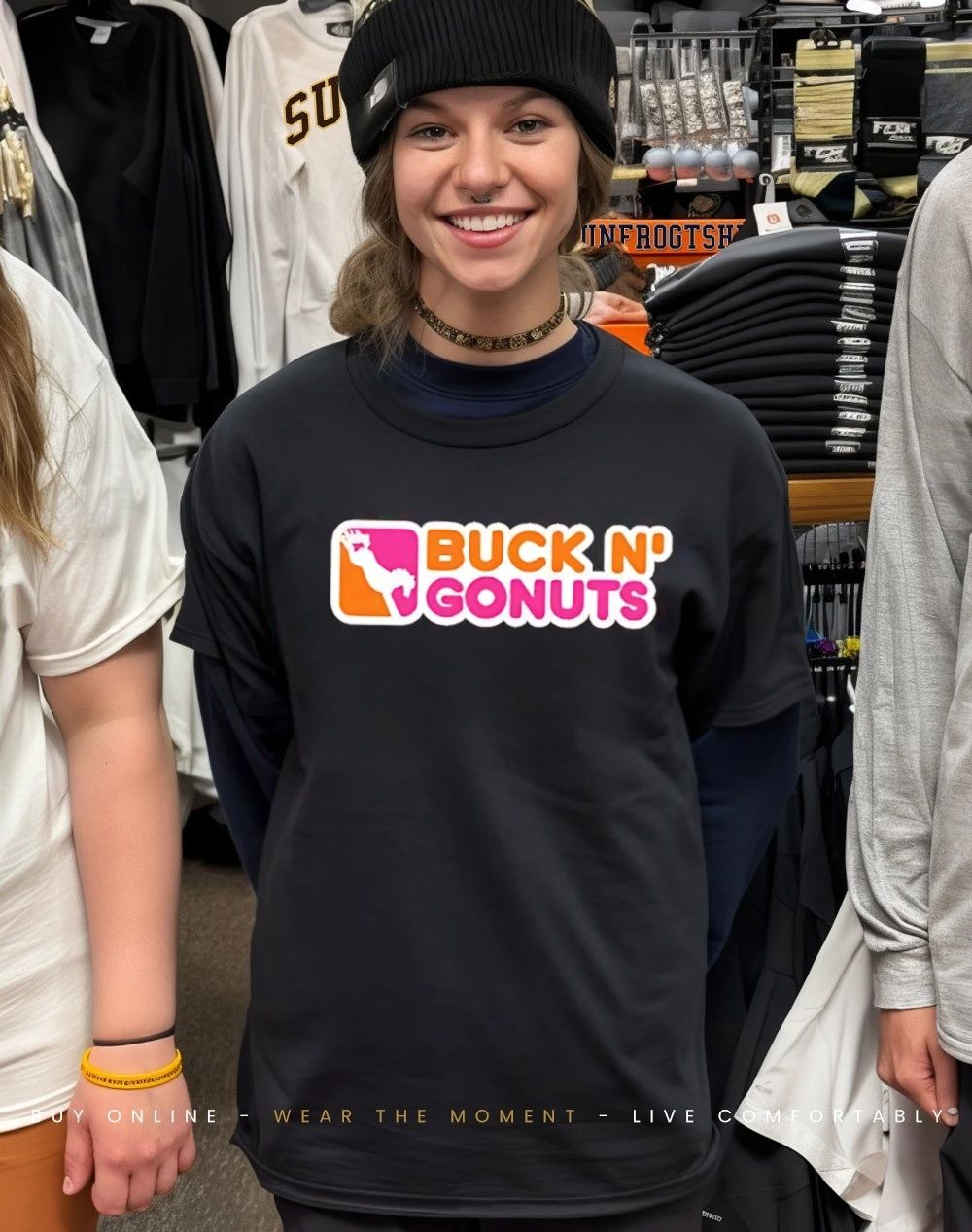 Buck n go nuts Dunkin’ Donuts parody shirt