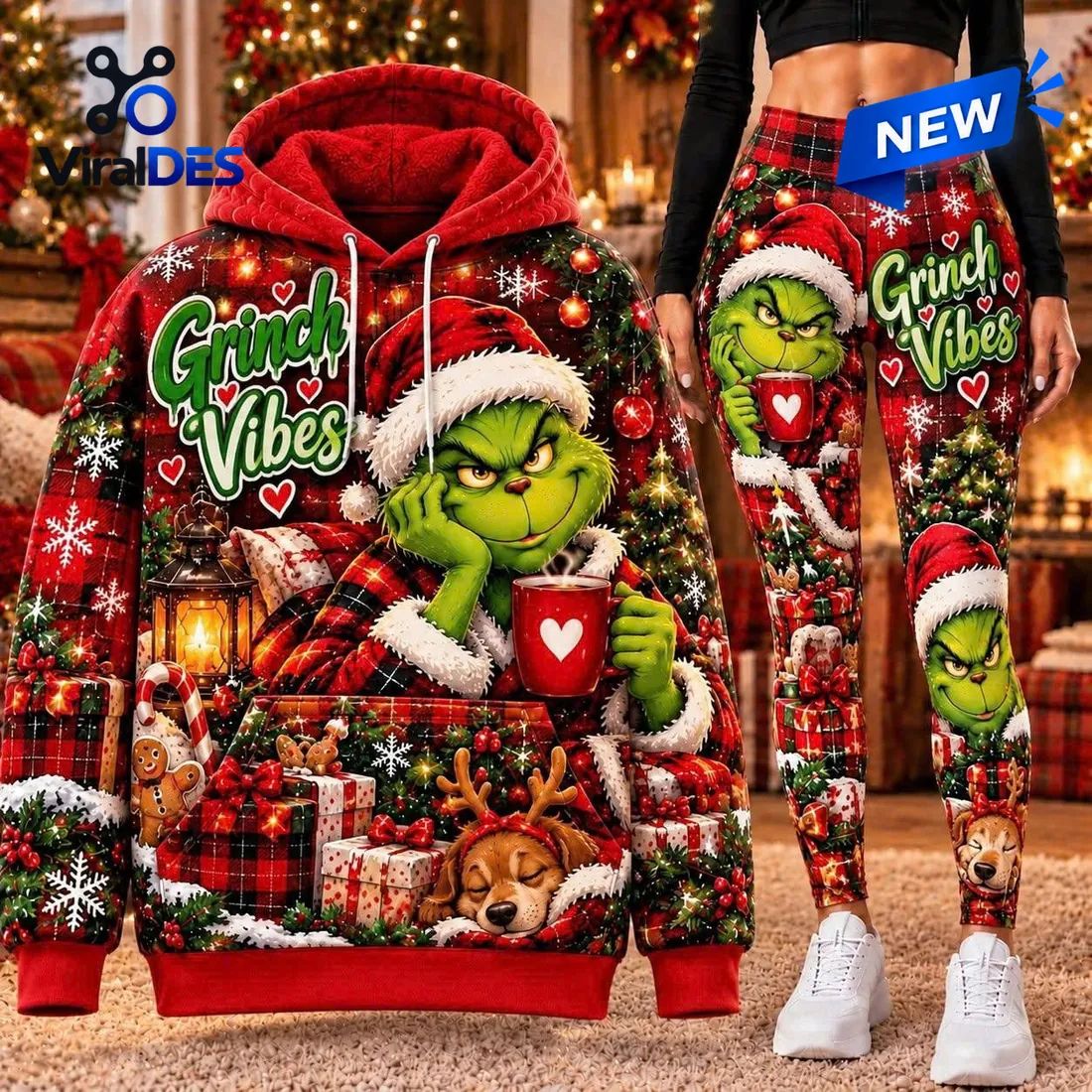 Grinch Hoodie and Leggings Set