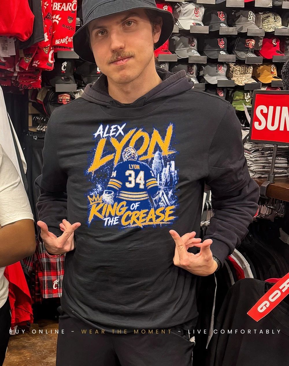 Buffalo Sabres Alex Lyon King of the crease front and back shirt