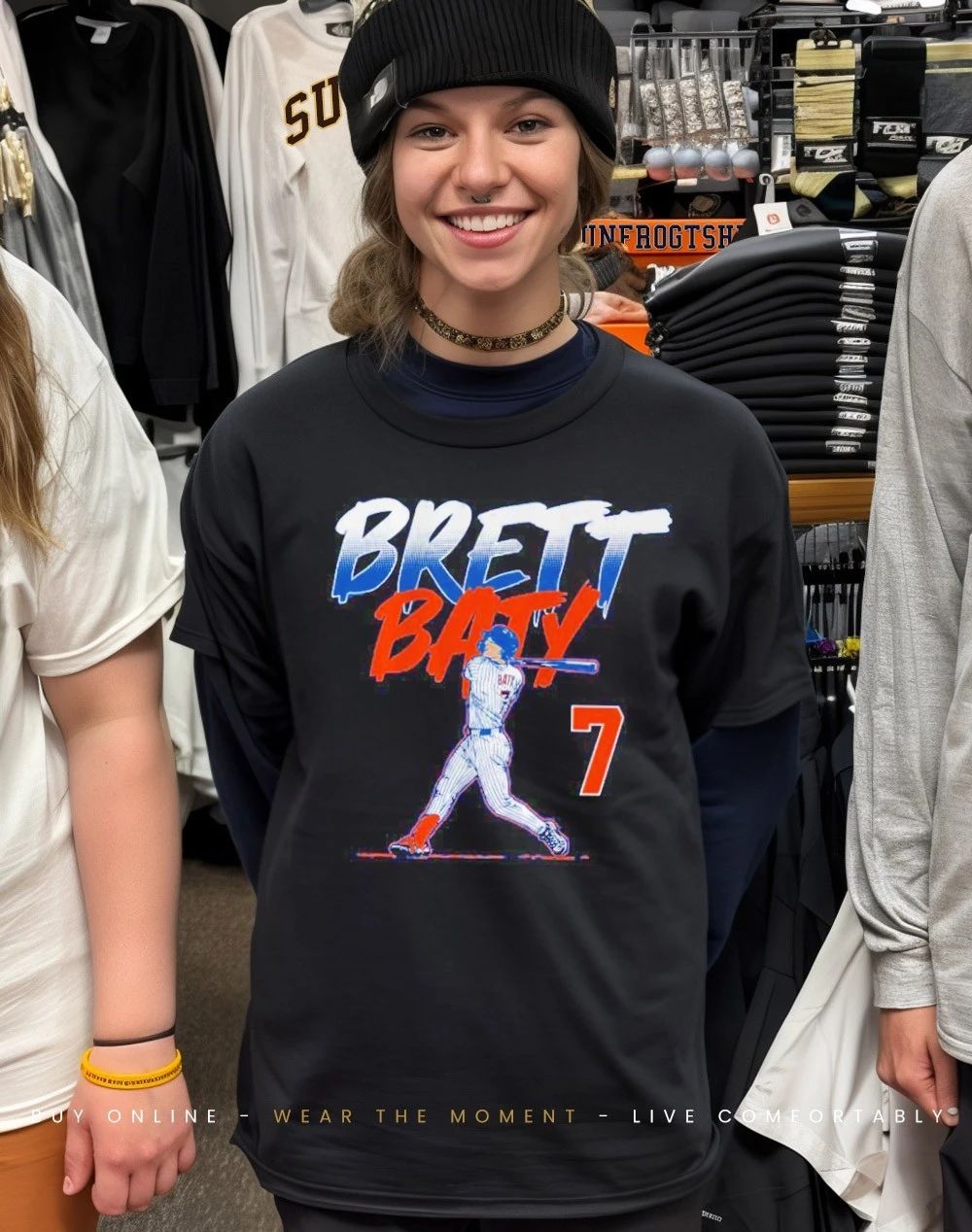 New York Mets Brett Baty slugger swing front and back shirt