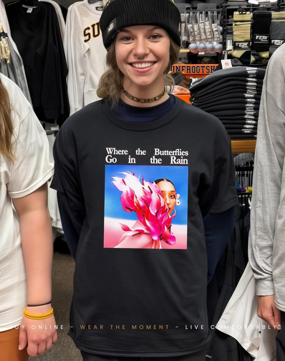 Raveena where the butterflies go in the rain shirt