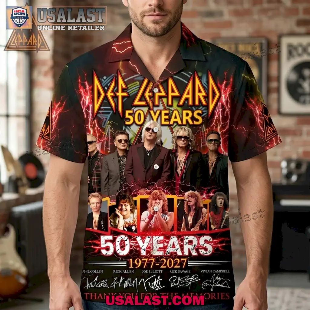 Def Leppard 50th Anniversary 1977-2027 Premium Hawaiian Shirt