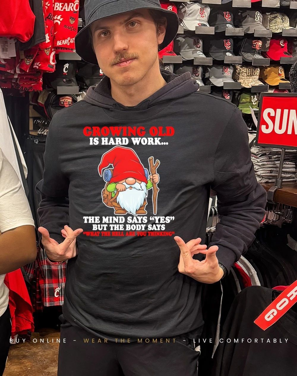 Gnome growing old is hard work mind says yes but body says wth are you thinking shirt