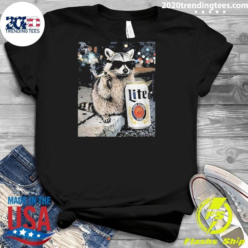Raccoon Drinking Beer Smoking Lite Shirt
