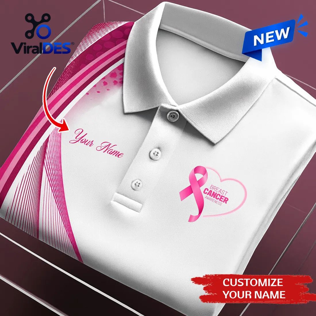 Custom Name Breast Cancer Awareness Polo Shirt