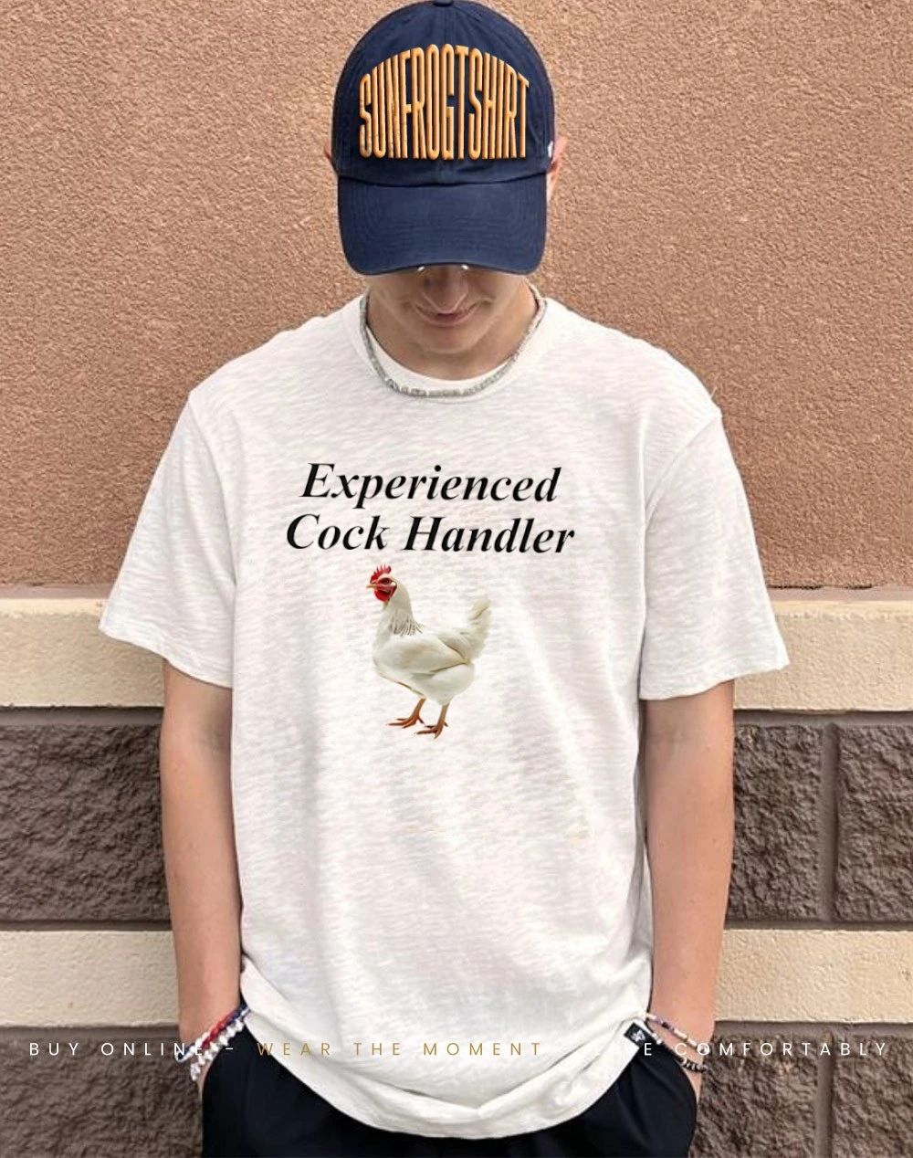 Experienced cock handler chicken text shirt