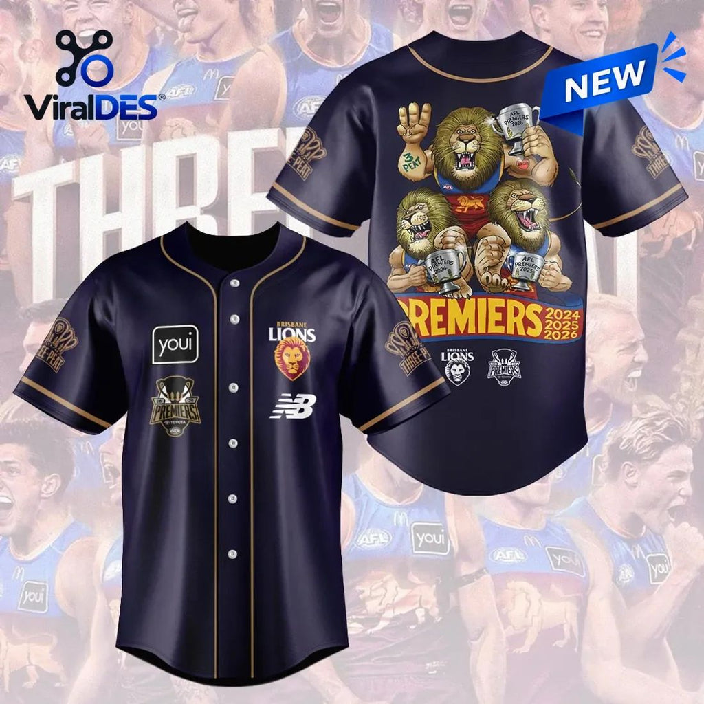 Brisbane Lions Navy Blue 2026 AFL Premiers Baseball Jersey
