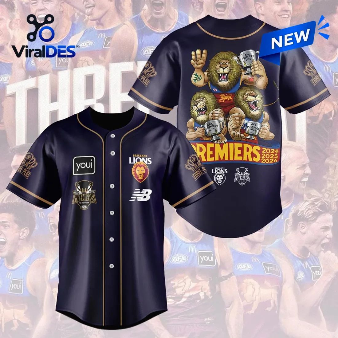 Brisbane Lions Navy Blue 2026 AFL Premiers Baseball Jersey