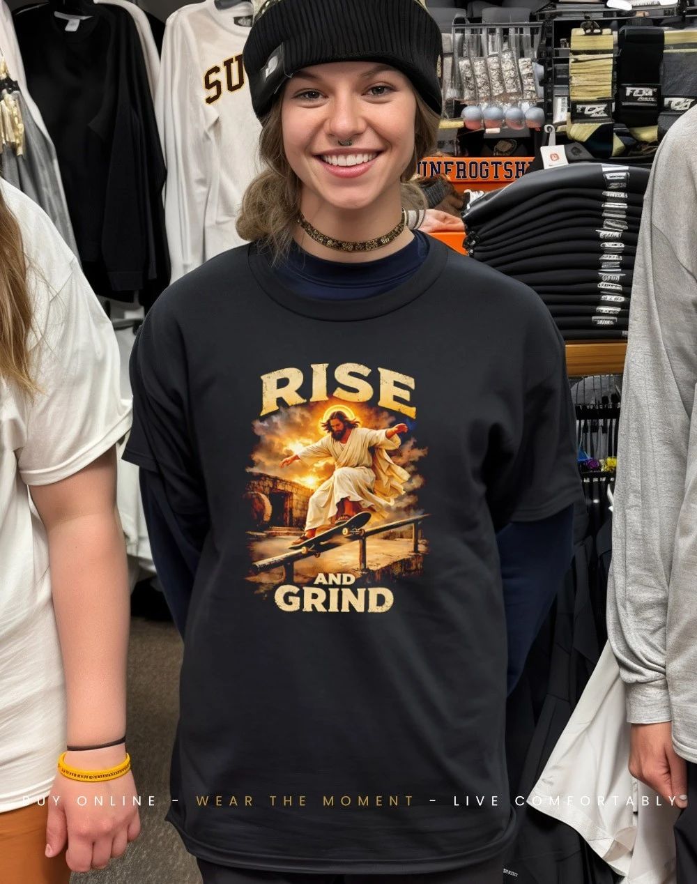 Rise and Grind ’26 Jesus skateboarding shirt