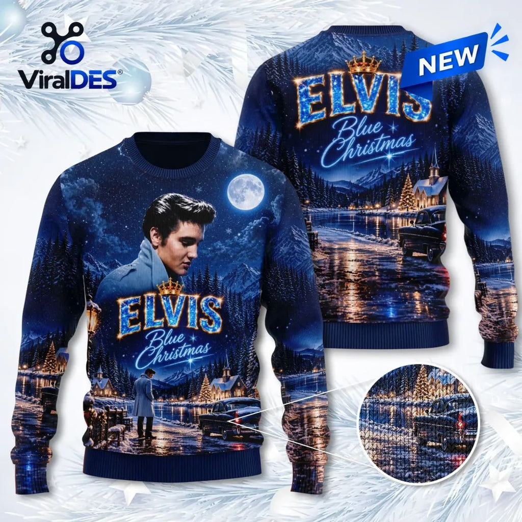 Elvis Presley Blue Christmas Ugly Sweater