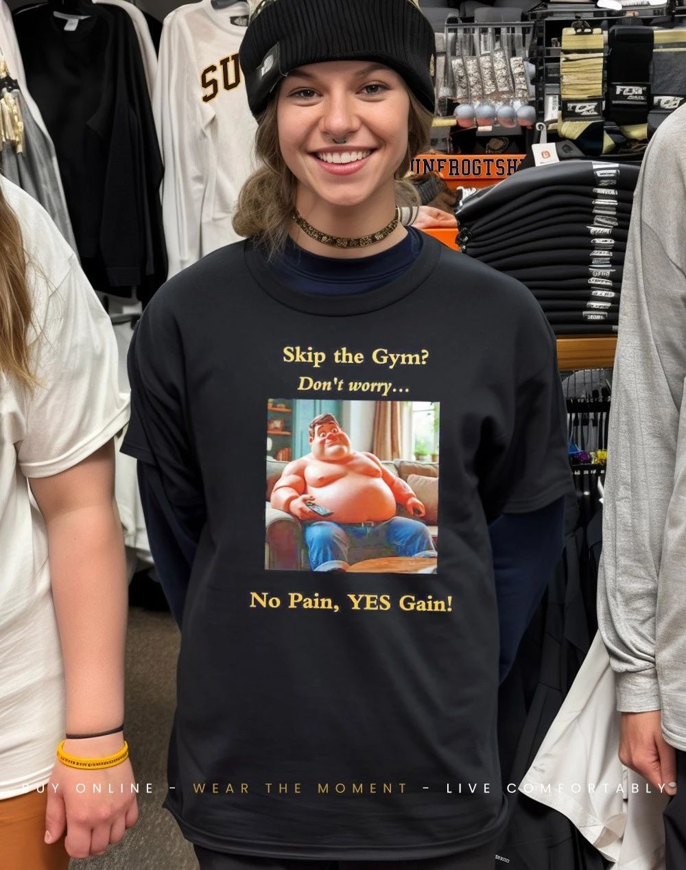 Coach potato skip the gym don’t worry no pain yes gain shirt