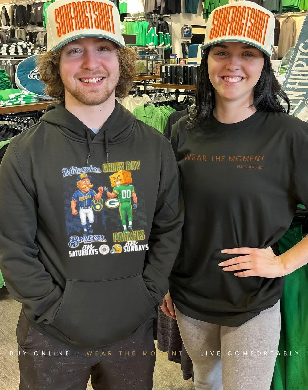 Milwaukee Brewers on saturdays vs Green Bay Packers on sundays city skyline shirt