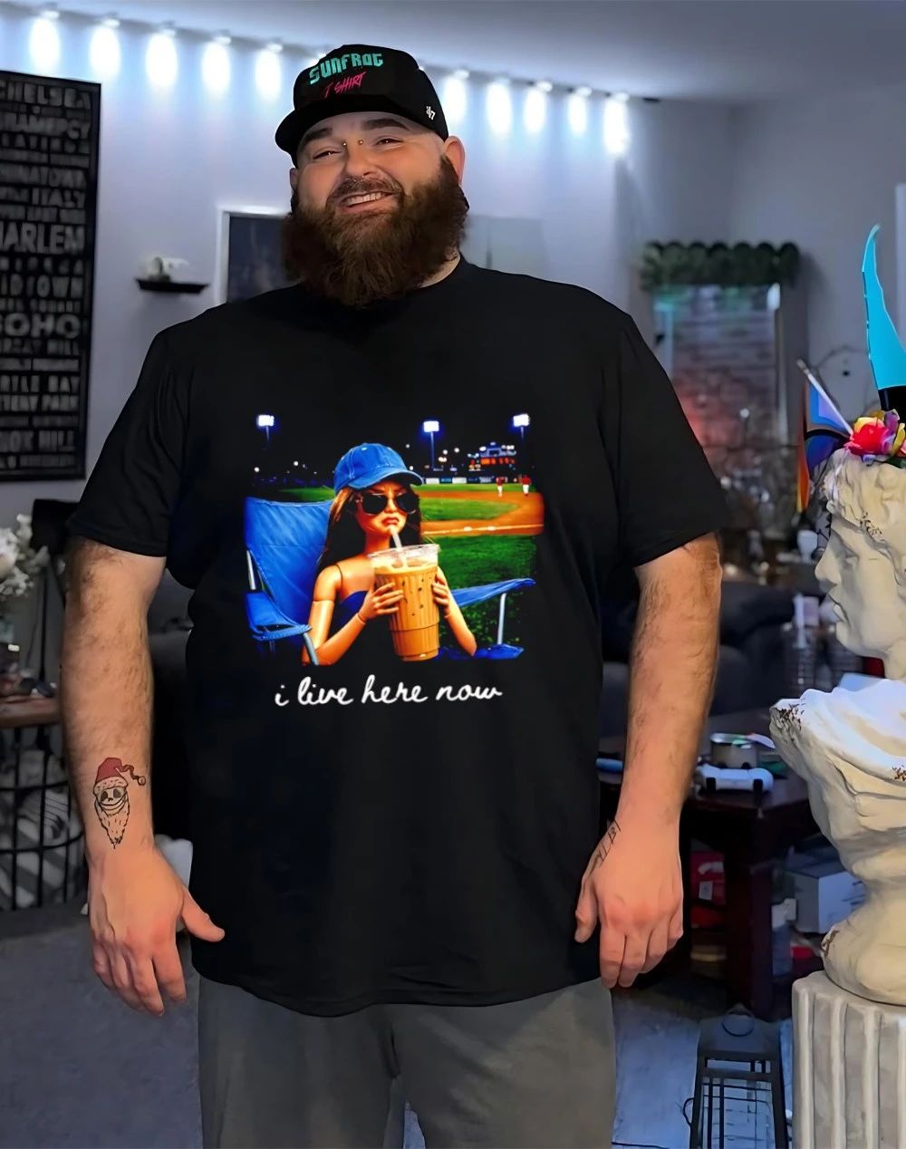 I Live Here Now Doll Funny Ballfield Dark shirt