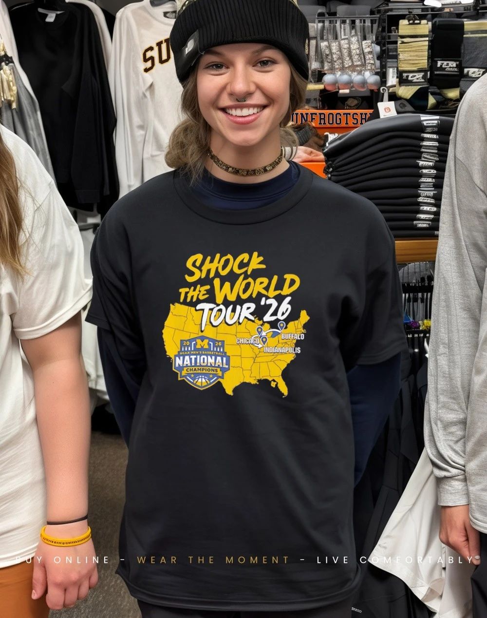 Michigan Wolverines MBB 2026 National Champions Shock the World Tour shirt